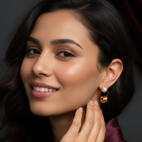 Minimalist Chic Faux Pearl Golden Hoops Earrings Dainty Everyday Jewelry - Picture 11 of 14